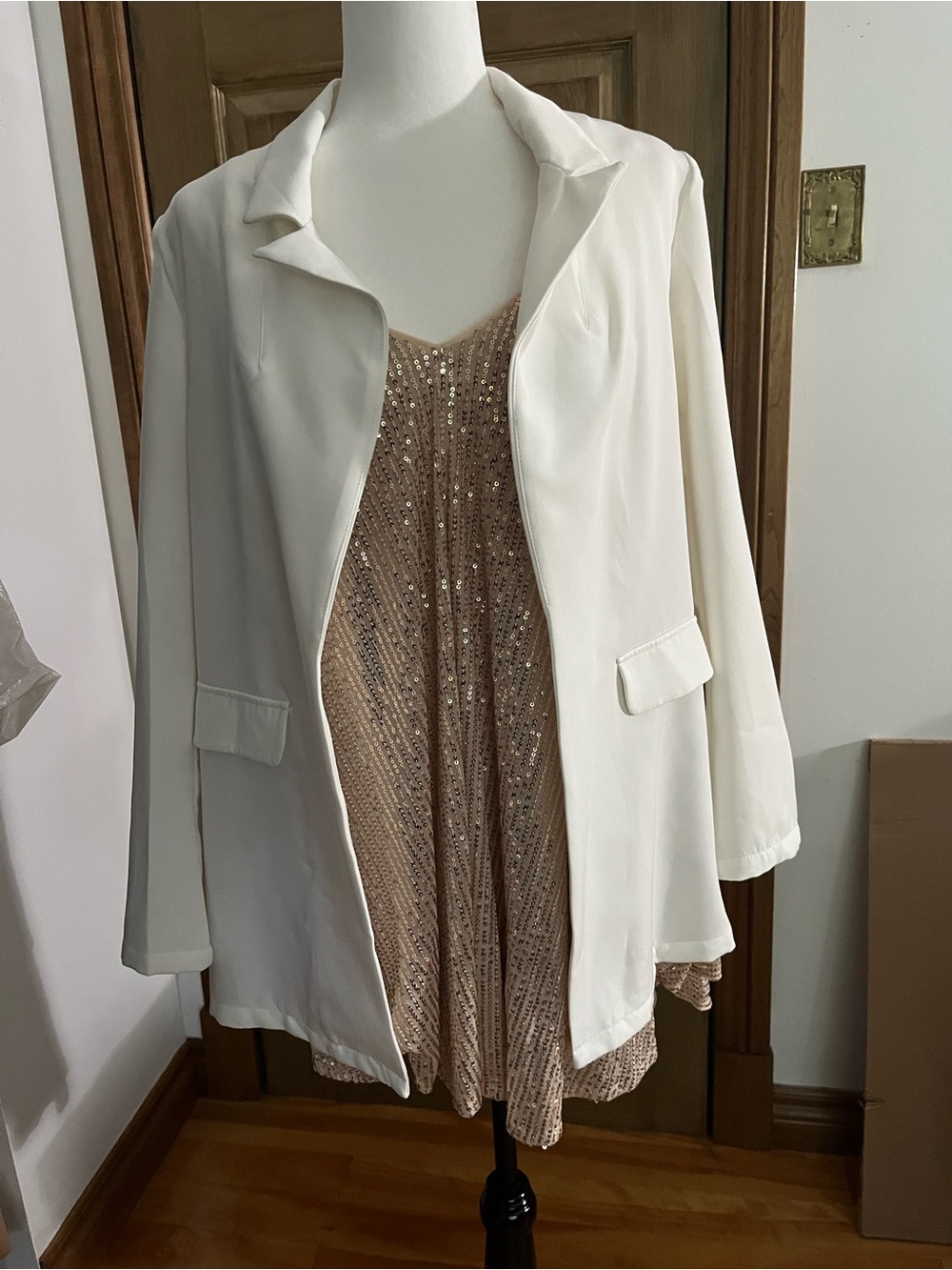 SHEIN Cream Open-Front Blazer Jacket